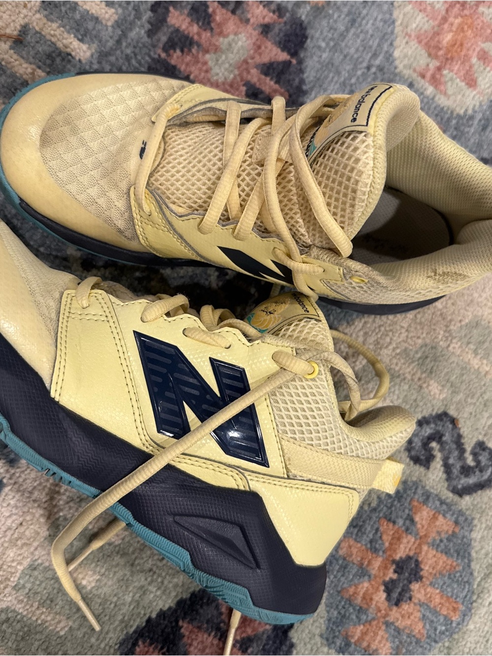 New Balance Pale Yellow and Navy Trainer Sneakers